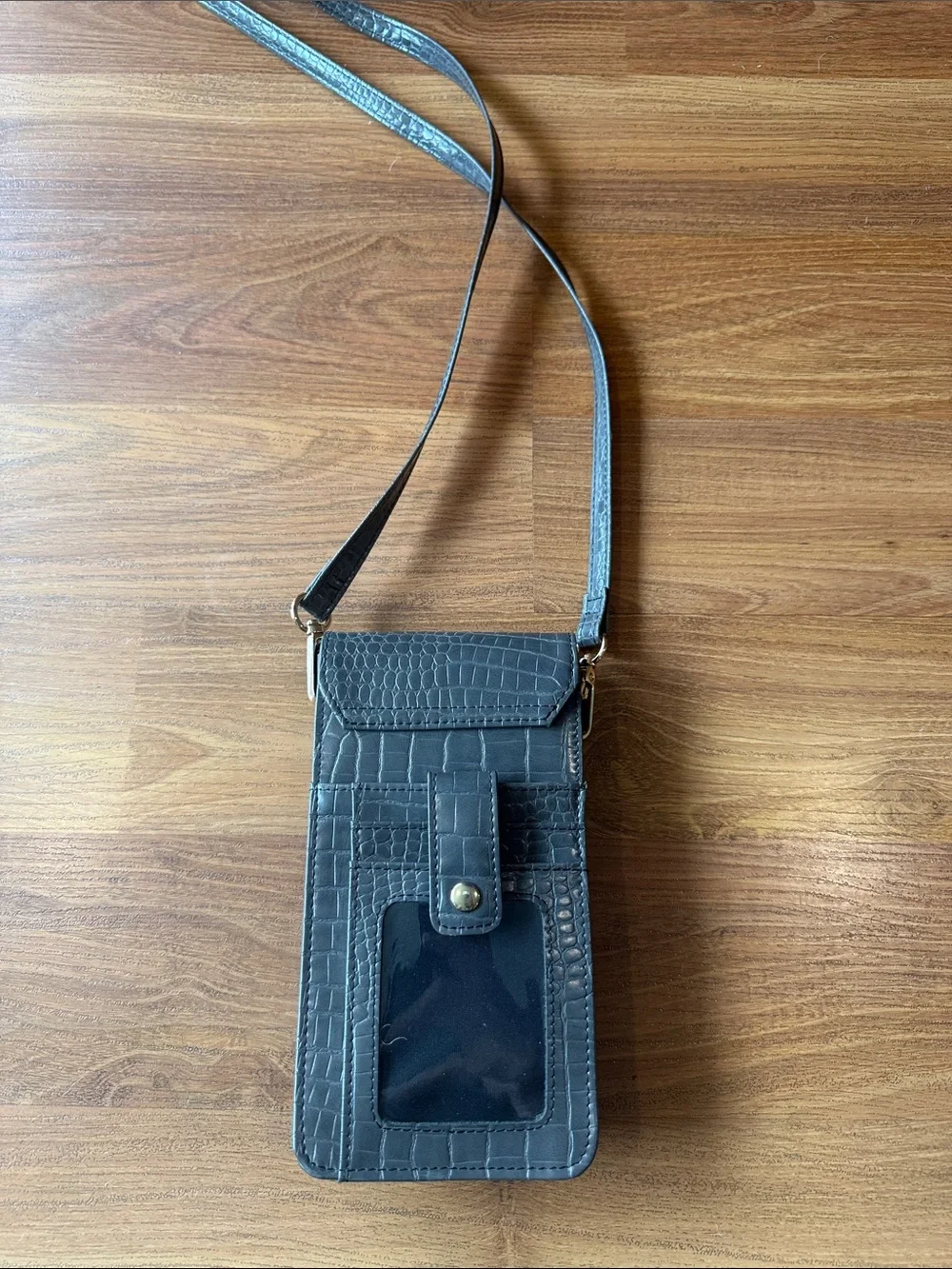 Urban Originals Crossbody Phone Bag in Black Croc-Embossed Leather